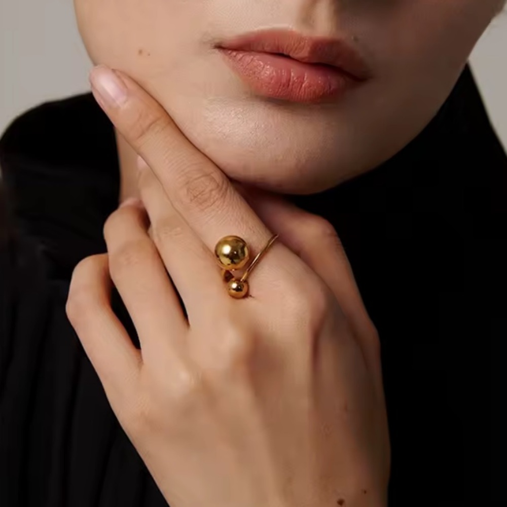 Golden Double Ball Open Ring